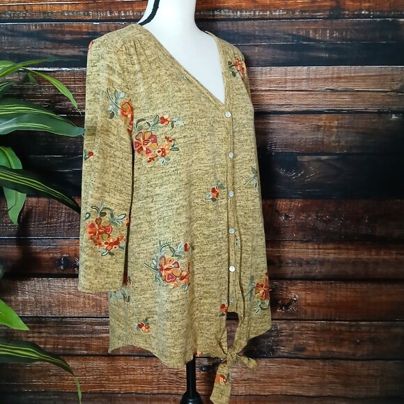 Fig & Flower Anthropologie Sweater 1X Cardigan Embroidered Flared 3/4 Sleeve - Picture 5 of 10